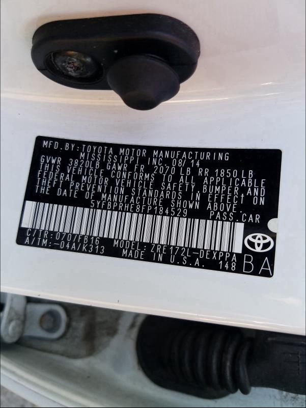 2015 TOYOTA COROLLA EC 5YFBPRHE8FP184529