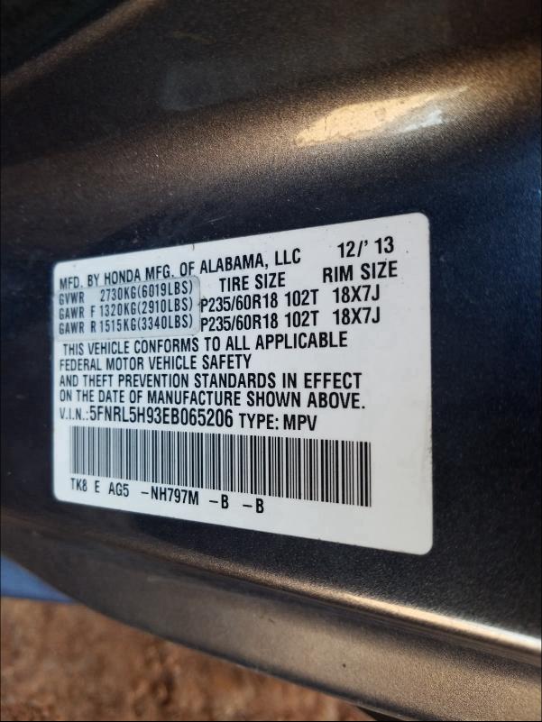 2014 HONDA ODYSSEY TO 5FNRL5H93EB065206