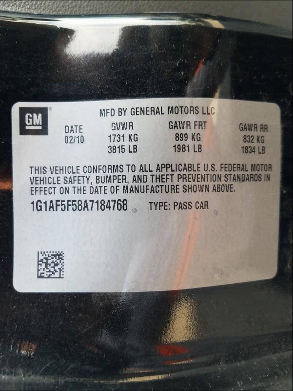 2010 CHEVROLET COBALT 2LT 1G1AF5F58A7184768