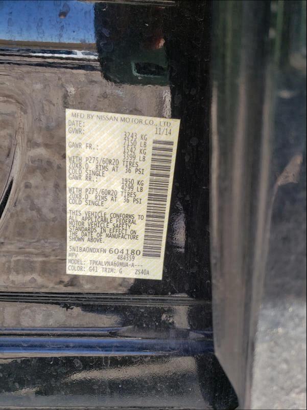 2015 NISSAN ARMADA SV 5N1BA0NDXFN604180