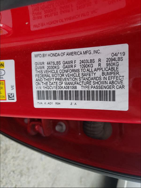 2019 HONDA ACCORD SPO - 1HGCV1E30KA081068
