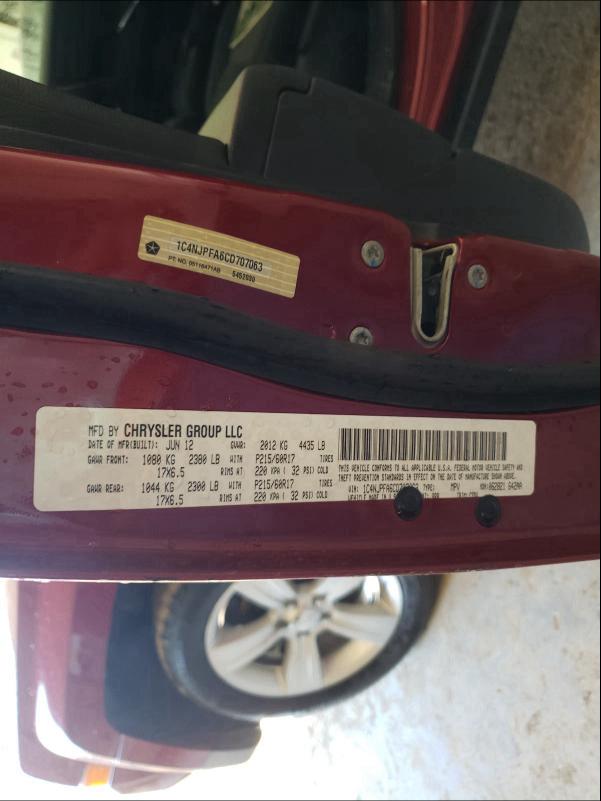 2012 JEEP PATRIOT 1C4NJPFA6CD707063