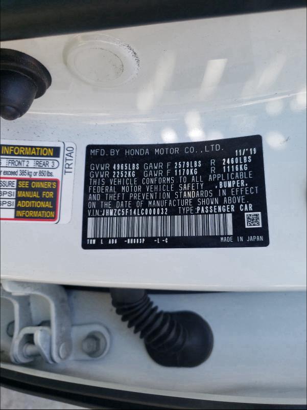 2020 HONDA CLARITY JHMZC5F14LC000032