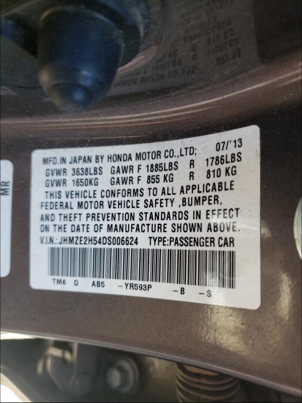 2013 HONDA INSIGHT LX JHMZE2H54DS006624