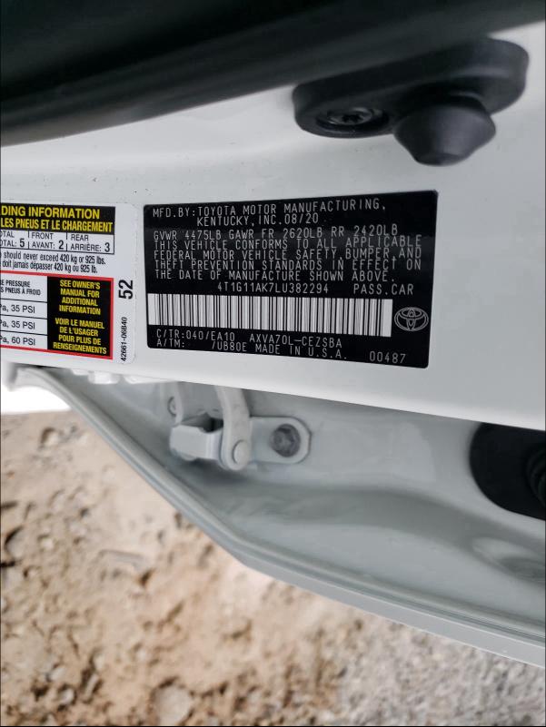 2020 TOYOTA CAMRY SE 4T1G11AK7LU382294