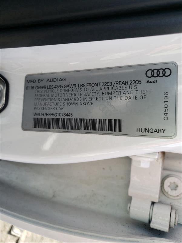 2016 AUDI A3 PRESTIG WAUH7HFF5G1078445