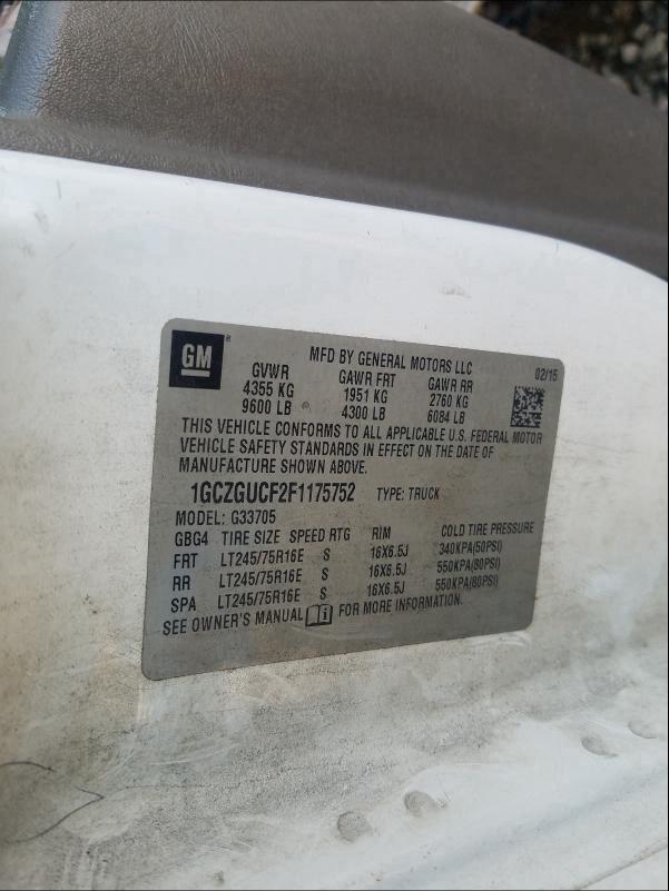 2015 CHEVROLET EXPRESS G3 1GCZGUCF2F1175752