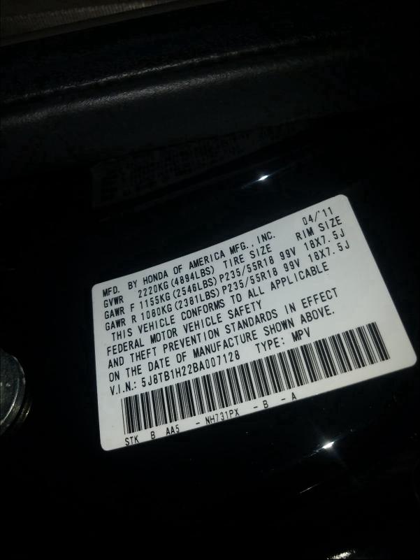 2011 ACURA RDX 5J8TB1H22BA007128