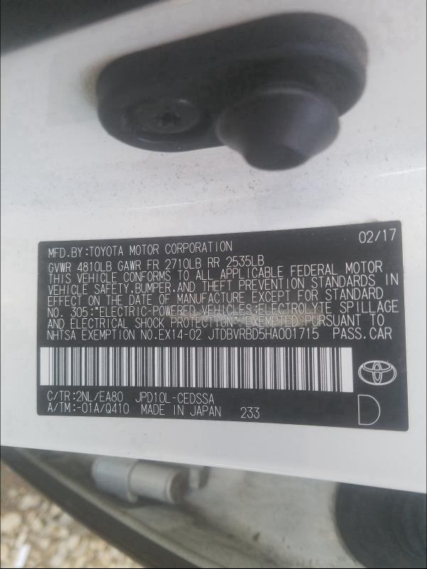2017 TOYOTA MIRAI JTDBVRBD5HA001715