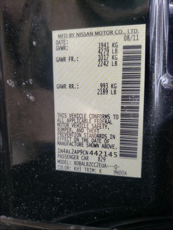 2012 NISSAN ALTIMA 25S 1N4AL2AP9CN442145