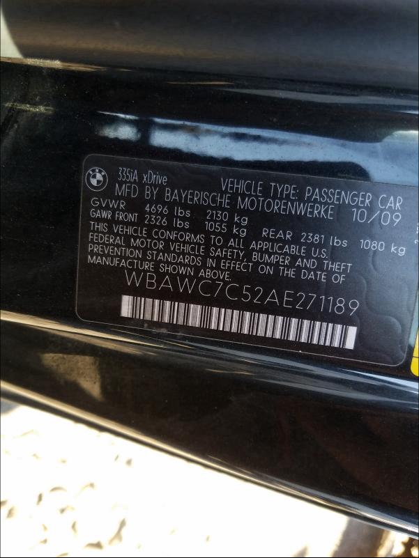 2010 BMW 335 XI WBAWC7C52AE271189