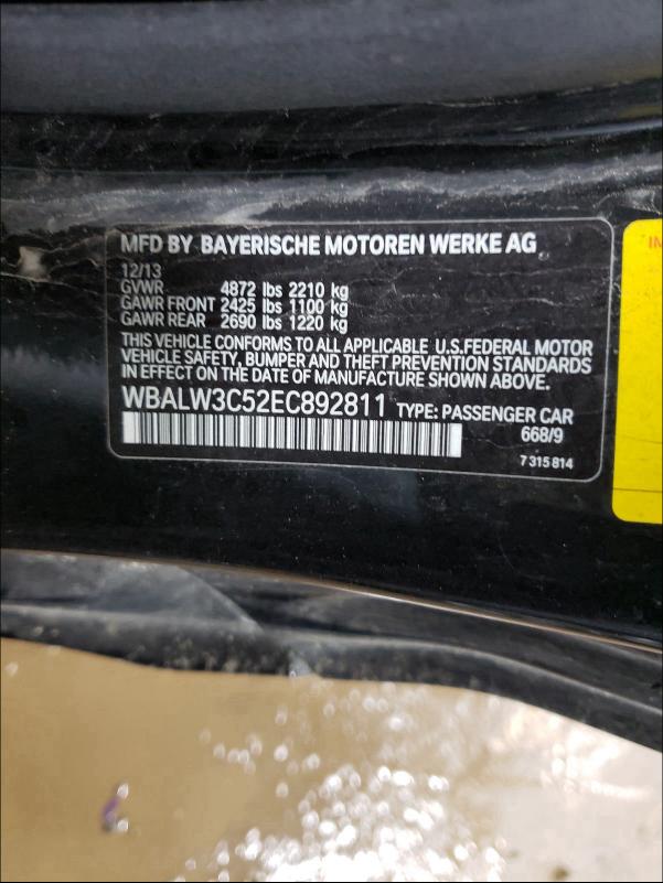 2014 BMW 640 I WBALW3C52EC892811