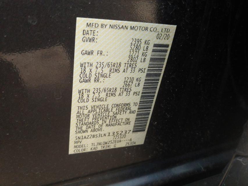 2020 NISSAN MURANO SV 5N1AZ2BS3LN135237