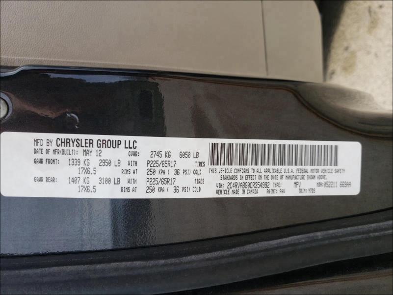2012 VOLKSWAGEN ROUTAN SE 2C4RVABG0CR354992