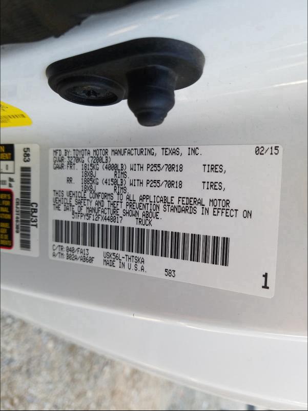 2015 TOYOTA TUNDRA SR 5TFPY5F12FX448017