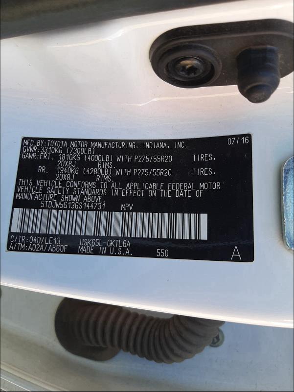 2016 TOYOTA SEQUOIA LI 5TDJW5G13GS144731