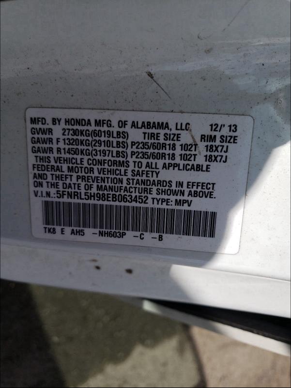 2014 HONDA ODYSSEY TO 5FNRL5H98EB063452