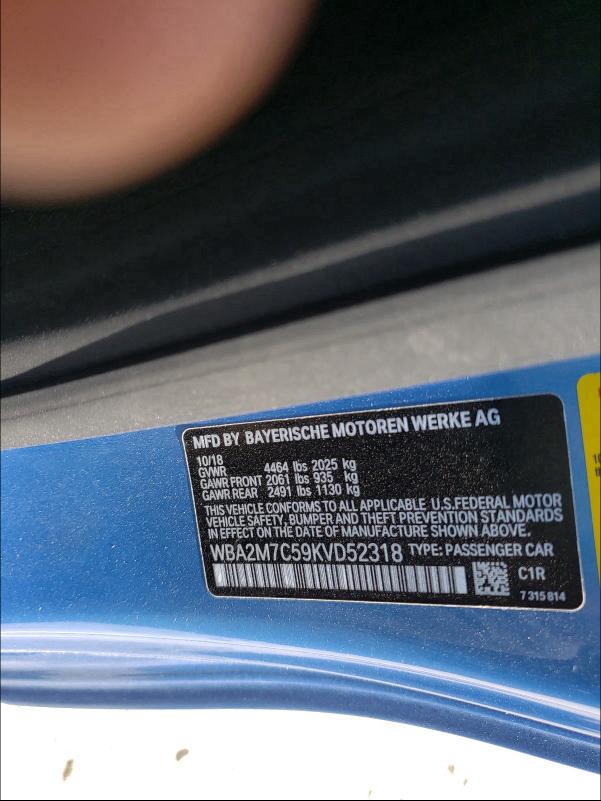 2019 BMW 230I WBA2M7C59KVD52318