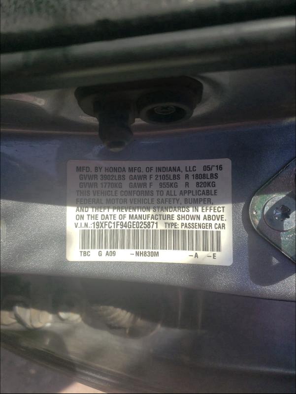 2016 HONDA CIVIC TOUR 19XFC1F94GE025871
