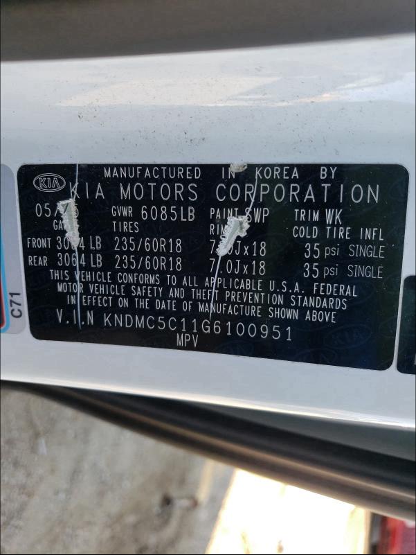 2016 KIA SEDONA EX KNDMC5C11G6100951