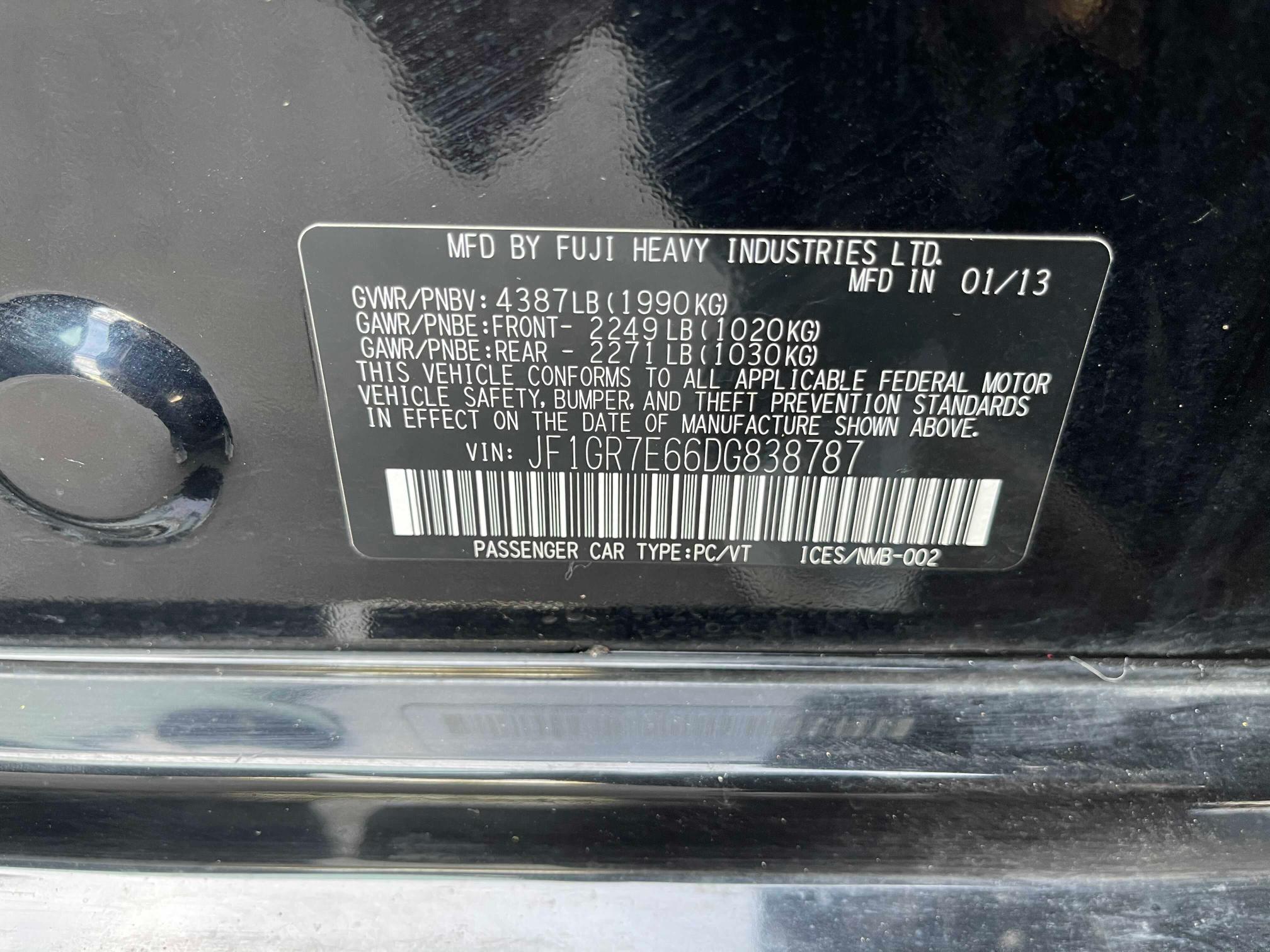 2013 SUBARU IMPREZA WR - JF1GR7E66DG838787