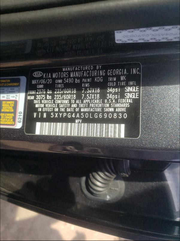 2020 KIA SORENTO S 5XYPG4A50LG690830