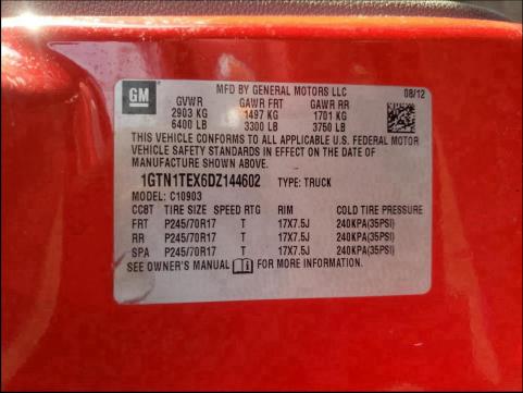 2013 GMC SIERRA 1GTN1TEX6DZ144602