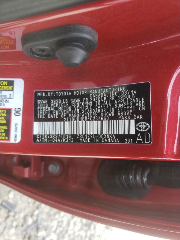 2015 TOYOTA COROLLA L 2T1BURHE8FC237660