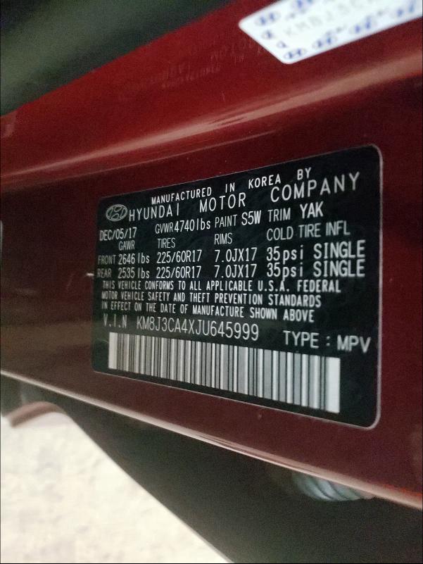 2018 HYUNDAI TUCSON SEL KM8J3CA4XJU645999