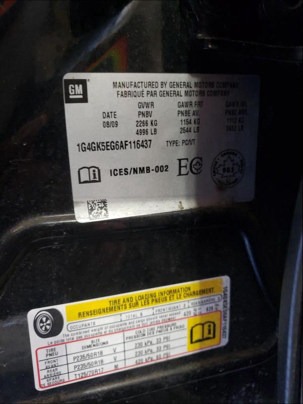 2010 BUICK ALLURE/LAC 1G4GK5EG6AF116437