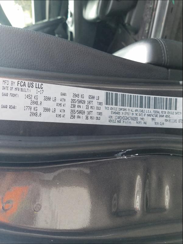 2017 DODGE DURANGO GT 1C4RDHDG3HC766283