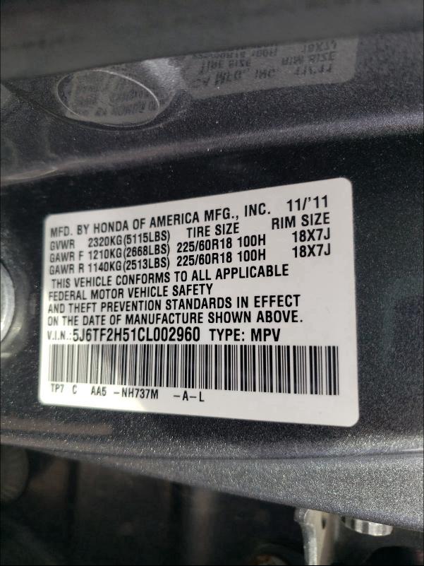 2012 HONDA CROSSTOUR 5J6TF2H51CL002960