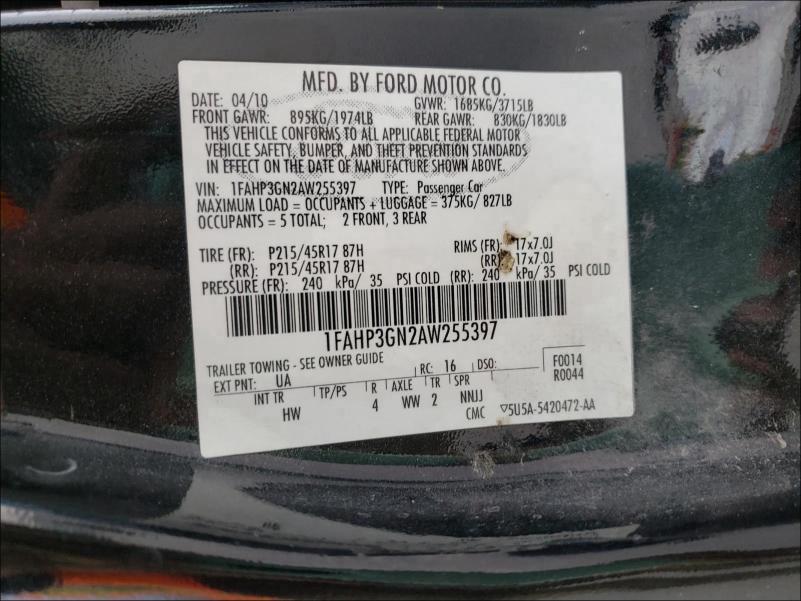 2010 FORD FOCUS SES 1FAHP3GN2AW255397