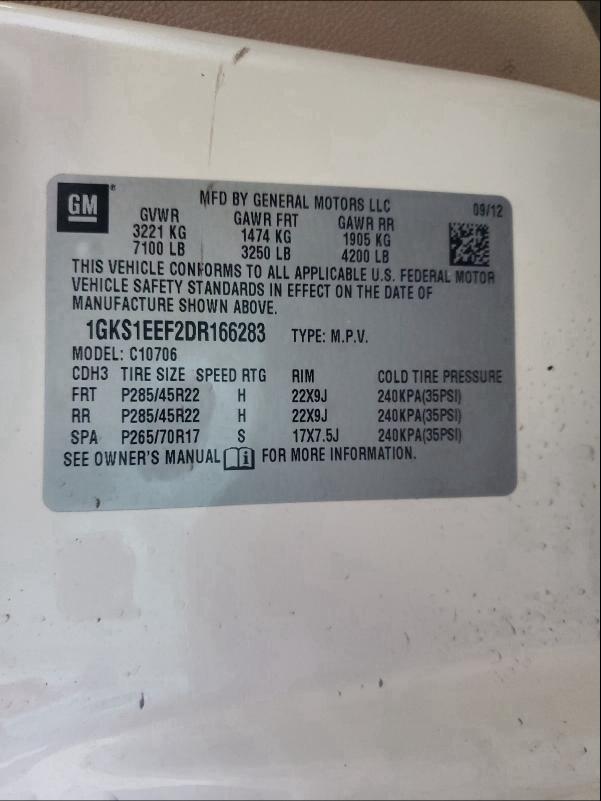 2013 GMC YUKON DENA 1GKS1EEF2DR166283