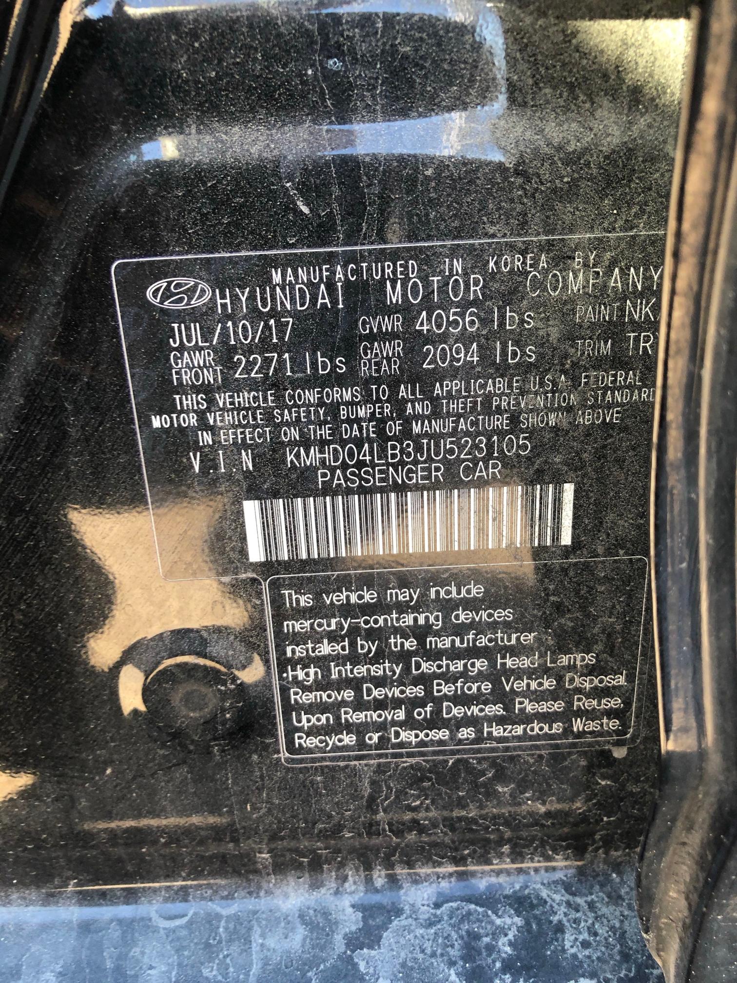2018 HYUNDAI ELANTRA SP KMHD04LB3JU523105