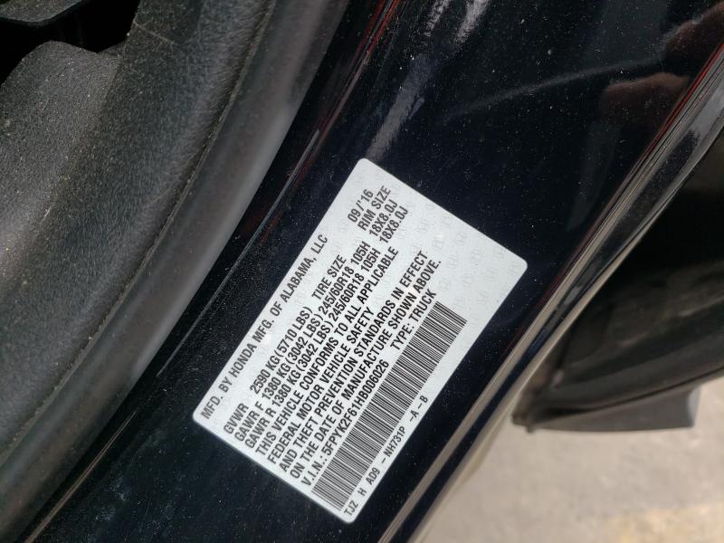2017 HONDA RIDGELINE 5FPYK2F61HB006026