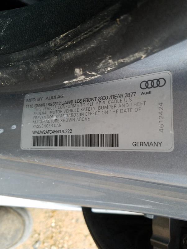 2017 AUDI A7 PREMIUM WAUW2AFC4HN070222