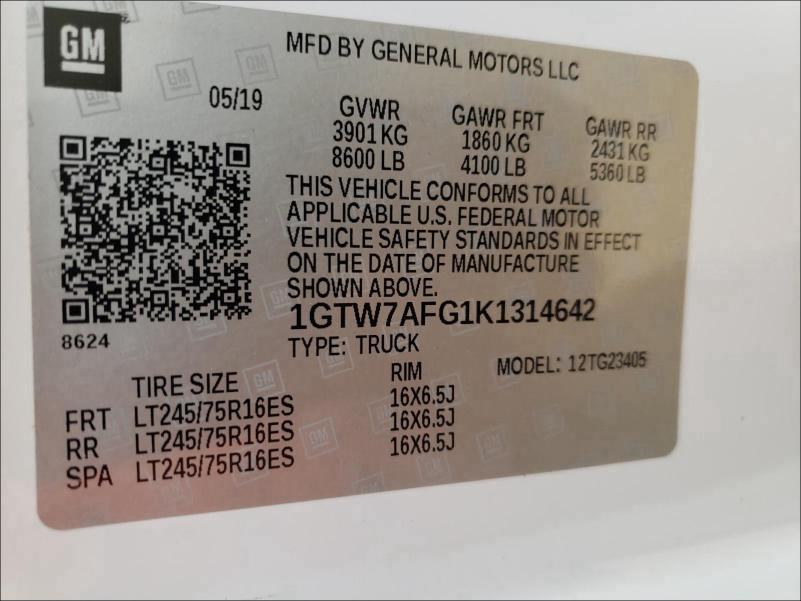 2019 GMC SAVANA G25 1GTW7AFG1K1314642