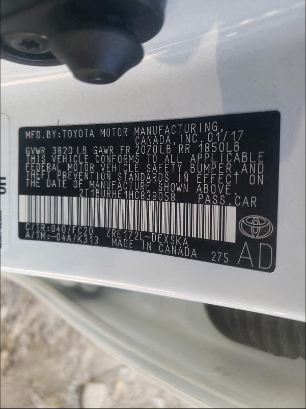 2017 TOYOTA COR L/LE/L 2T1BURHE1HC839058
