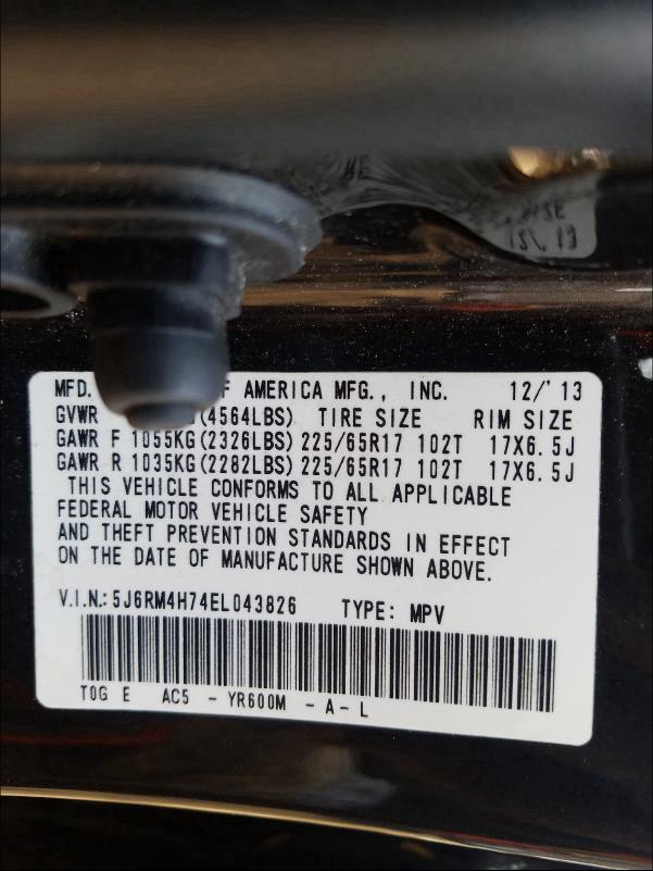 2014 HONDA CR-V EXL 5J6RM4H74EL043826