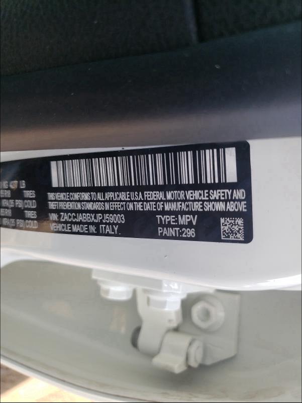 VIN: ZACCJABBXJPJ59003 Auction: COPART Lot: 36911551 Location: FL - MIAMI CENTRAL ZACCJABBXJPJ59003 JEEP RENEGADE 2018 WHITE Photo 10