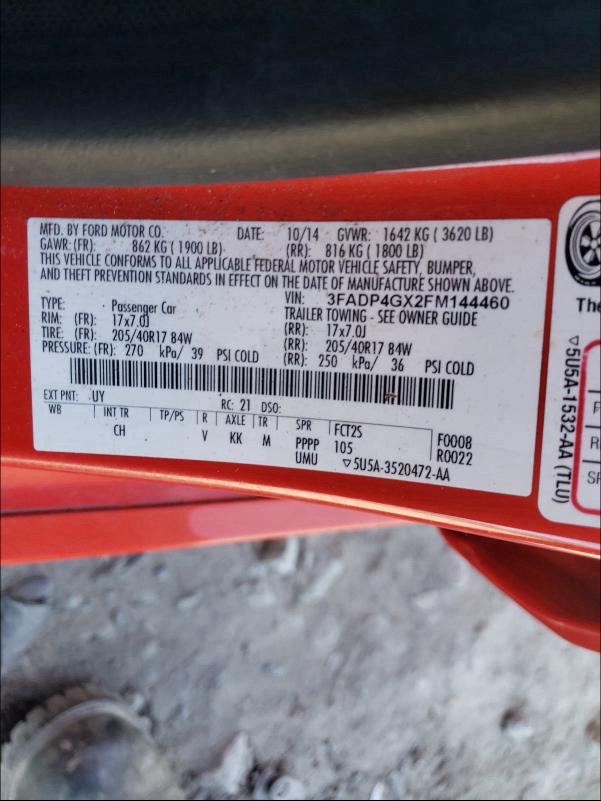 2015 FORD FIESTA ST 3FADP4GX2FM144460