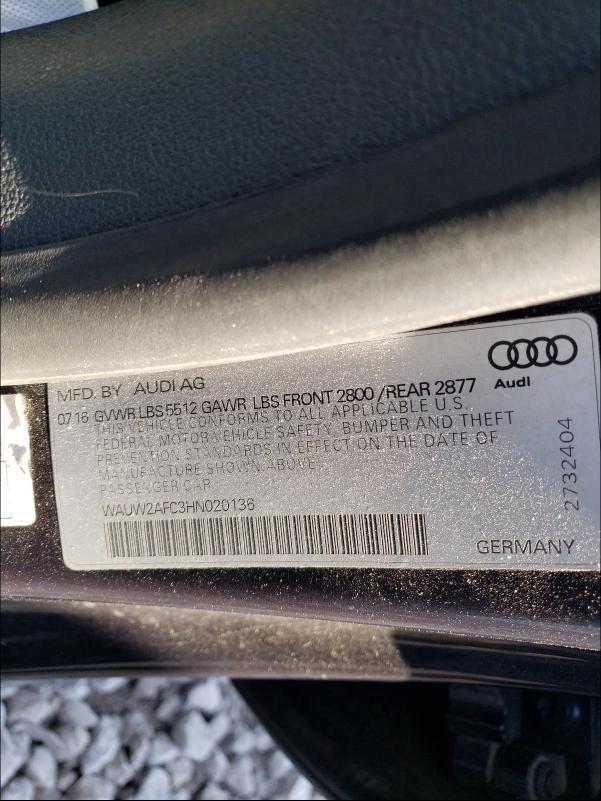 2017 AUDI A7 PREMIUM WAUW2AFC3HN020136