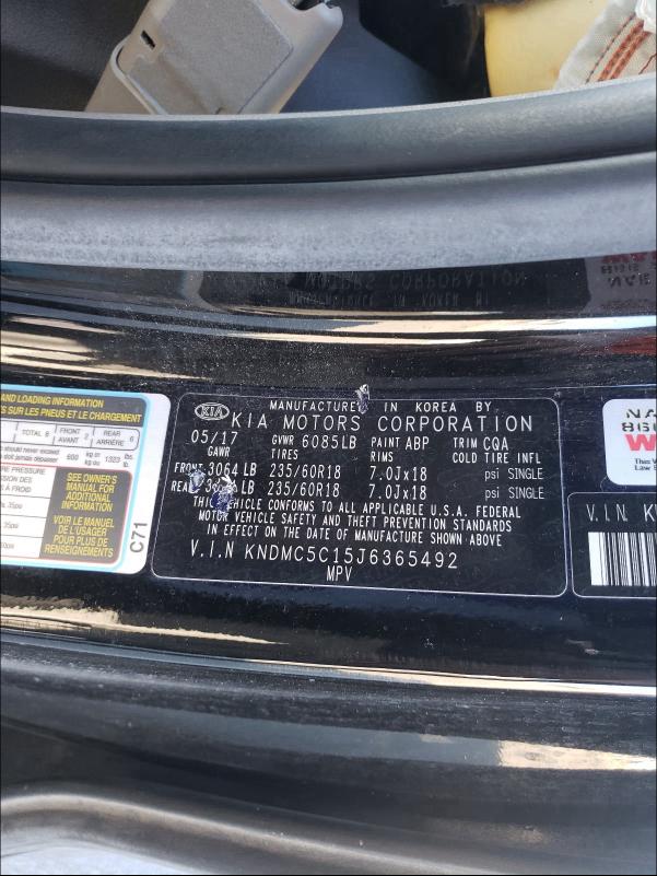 2018 KIA SEDONA EX KNDMC5C15J6365492