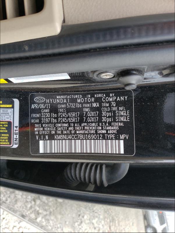 2011 HYUNDAI VERACRUZ G KM8NU4CC7BU169012