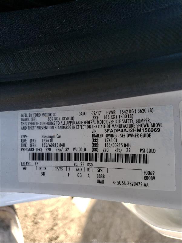 2017 FORD FIESTA S 3FADP4AJ2HM156969