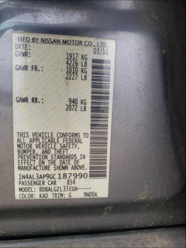 2016 NISSAN ALTIMA 2.5 1N4AL3AP9GC187990
