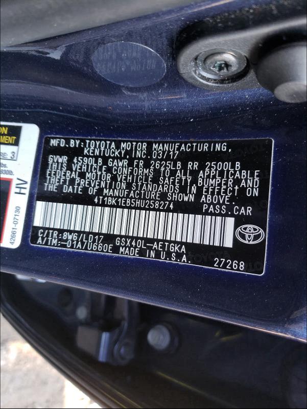 2017 TOYOTA AVALON XLE 4T1BK1EB5HU258274
