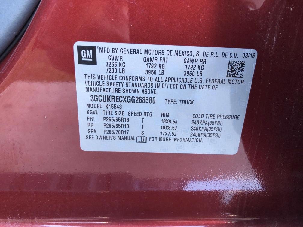 2016 CHEVROLET SILVERADO 3GCUKRECXGG268580