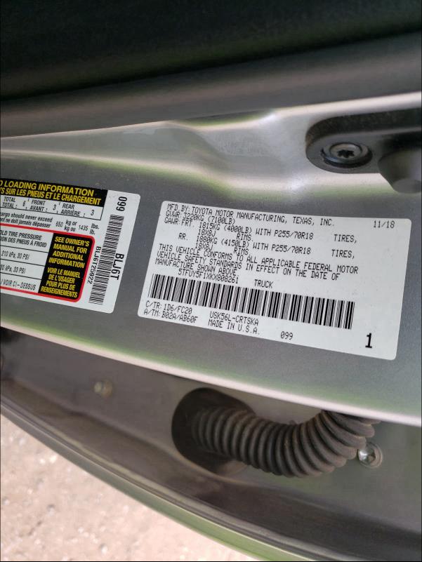 2019 TOYOTA TUNDRA DOU 5TFUY5F1XKX808261